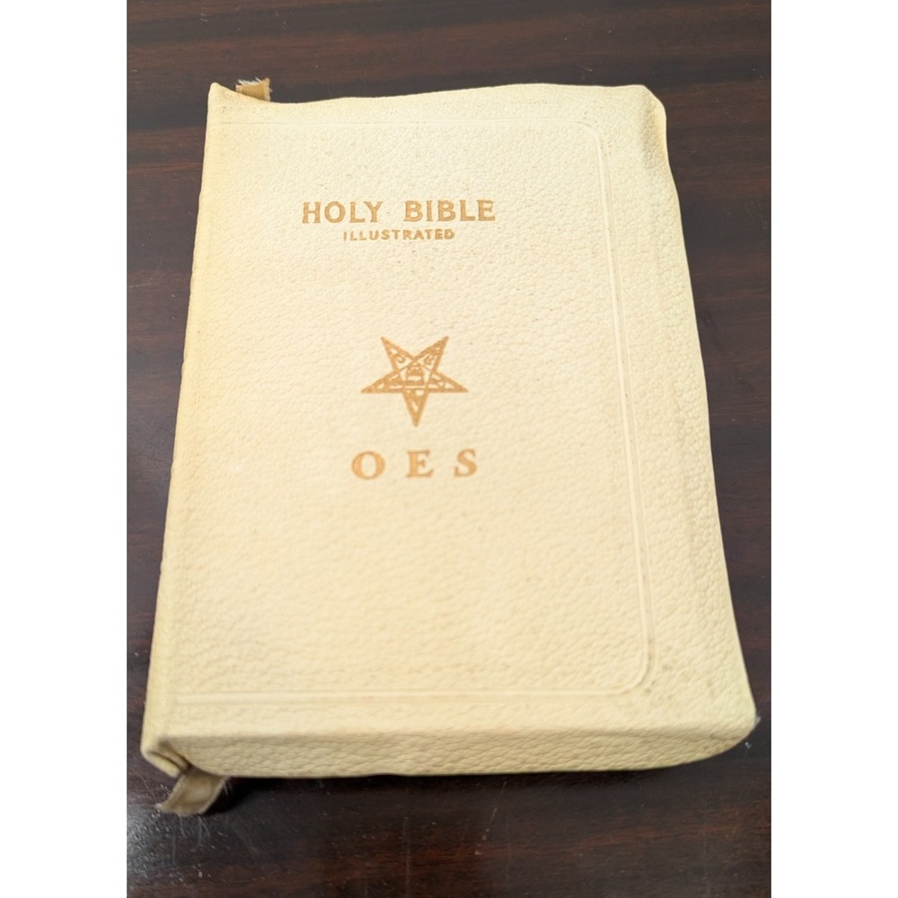 Vintage OES Holy Bible Illustrated White Leatherette World Publishing 1955